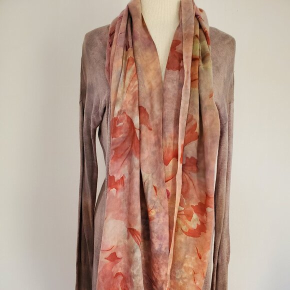 NEW XL merino wool oversized scarf wrap flower painted red pink blue brown gray - Picture 3 of 15
